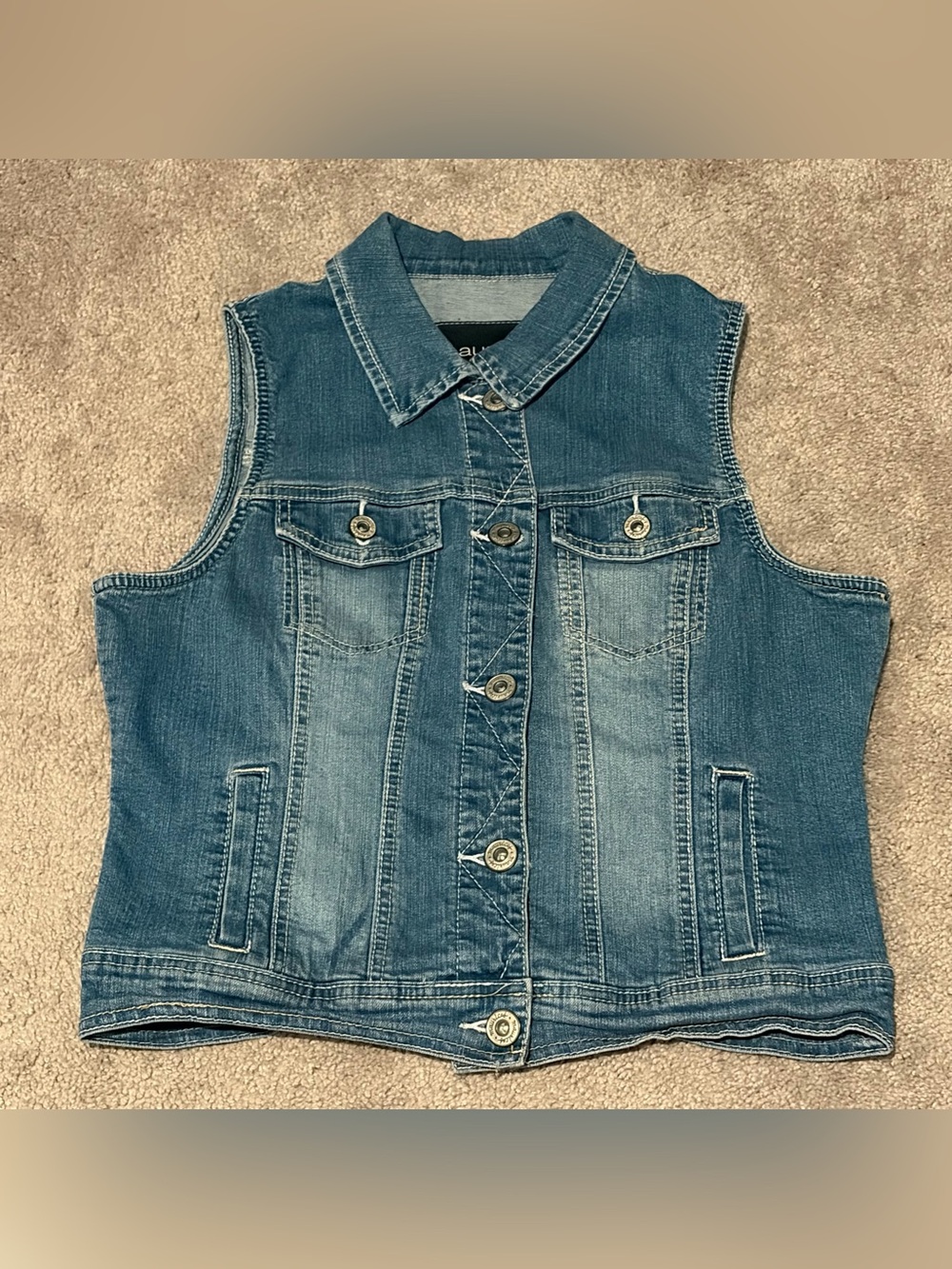 Maurices Women’s Blue Sleeveless Button-Front Collared Vest w/ Pockets Sz Large